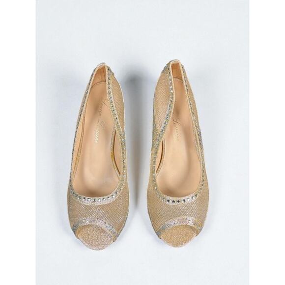 Lauren Lorraine Gold Rhinestone Peep Toe Heels Size 3 NIB Sparkly Formal Shoes - Picture 1 of 9